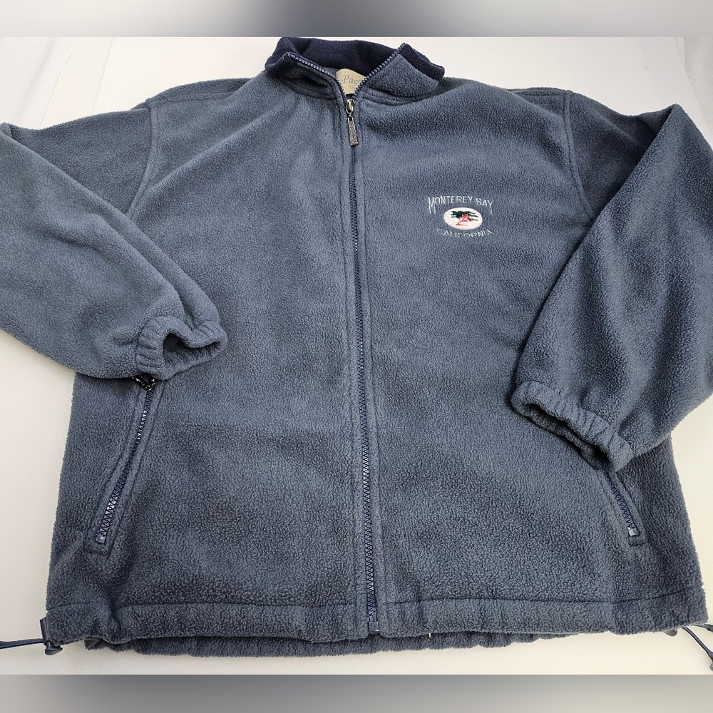 Vtg Pac Blue Monterey Bay Fleece Zip-Up Jacket Embroidered Outdoor Mens Small